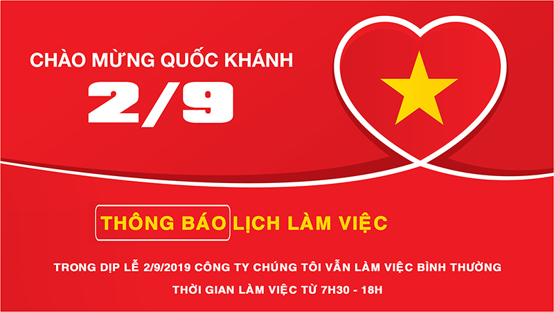 Thông báo lịch làm việc dịp lễ Quốc Khánh 2/9/2019